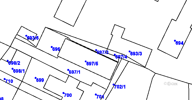 Parcela st. 697/3 v KÚ Trmice, Katastrální mapa