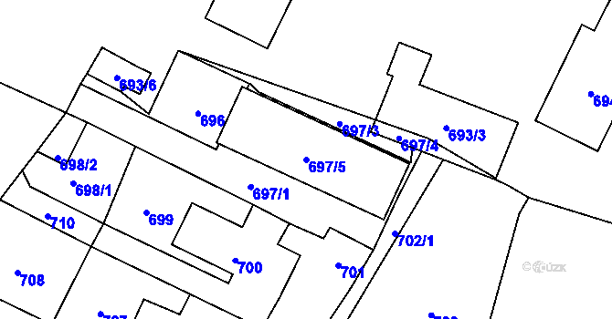 Parcela st. 697/5 v KÚ Trmice, Katastrální mapa