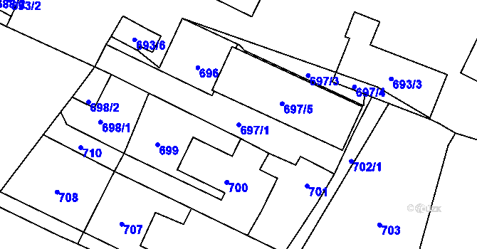 Parcela st. 697/1 v KÚ Trmice, Katastrální mapa