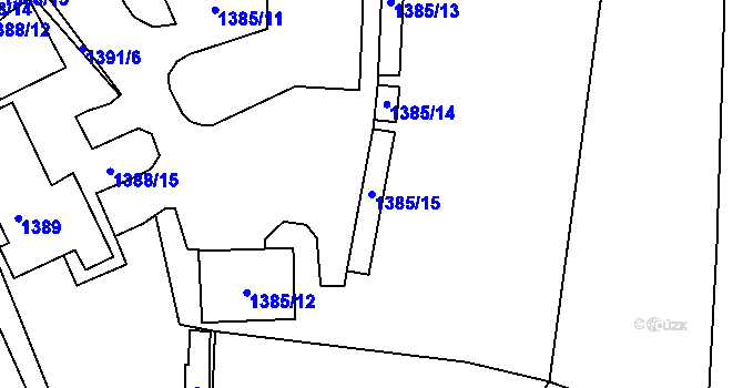 Parcela st. 1385/15 v KÚ Trmice, Katastrální mapa
