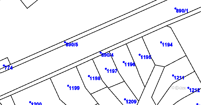 Parcela st. 890/4 v KÚ Trmice, Katastrální mapa