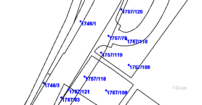 Parcela st. 1757/119 v KÚ Trmice, Katastrální mapa