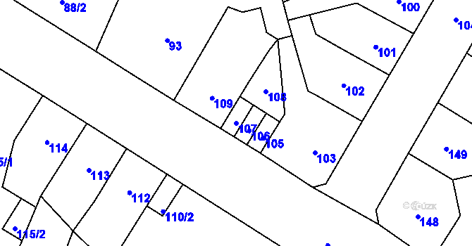 Parcela st. 107 v KÚ Předlice, Katastrální mapa