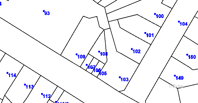 Parcela st. 108 v KÚ Předlice, Katastrální mapa