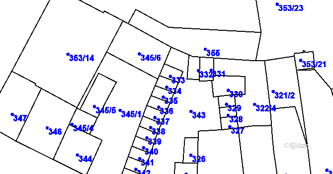 Parcela st. 334 v KÚ Předlice, Katastrální mapa
