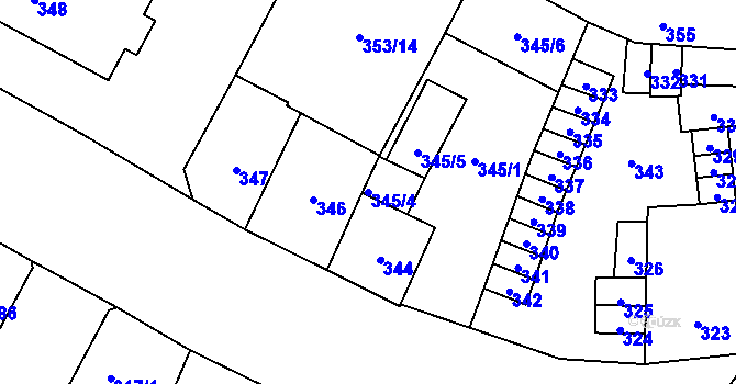 Parcela st. 345/4 v KÚ Předlice, Katastrální mapa