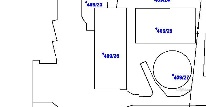 Parcela st. 409/26 v KÚ Předlice, Katastrální mapa