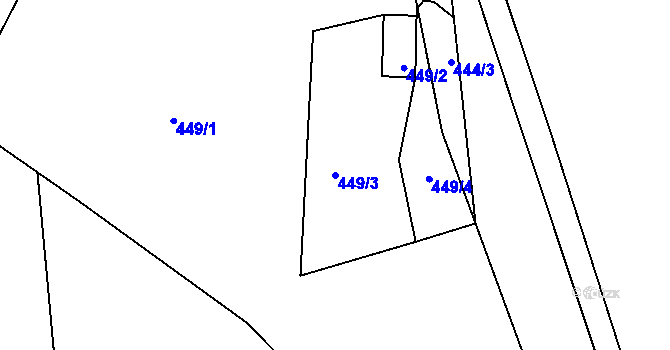 Parcela st. 449/3 v KÚ Předlice, Katastrální mapa