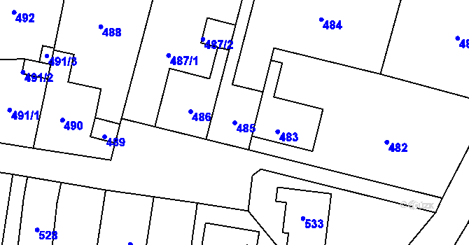 Parcela st. 485 v KÚ Předlice, Katastrální mapa