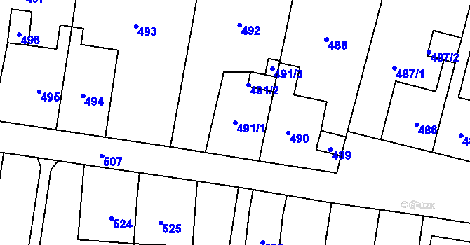 Parcela st. 491/1 v KÚ Předlice, Katastrální mapa