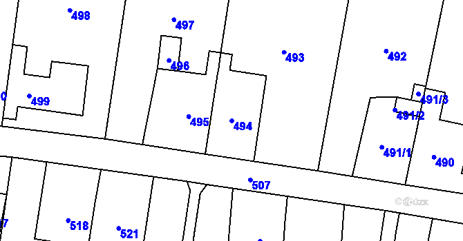 Parcela st. 494 v KÚ Předlice, Katastrální mapa