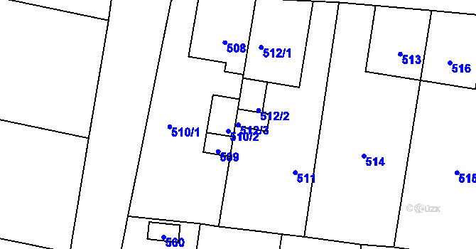 Parcela st. 512/3 v KÚ Předlice, Katastrální mapa