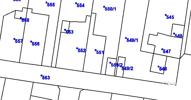 Parcela st. 551 v KÚ Předlice, Katastrální mapa