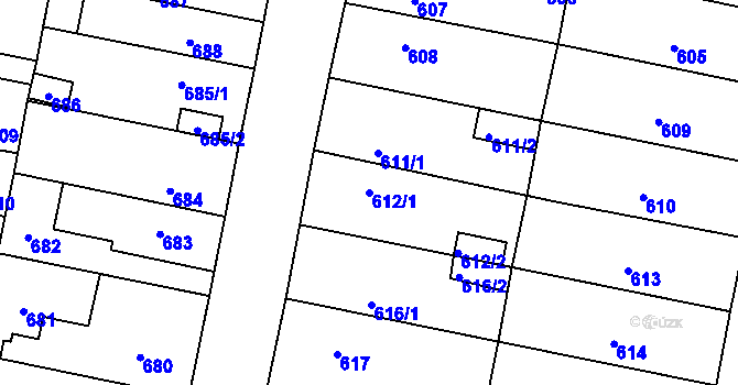 Parcela st. 612/1 v KÚ Předlice, Katastrální mapa
