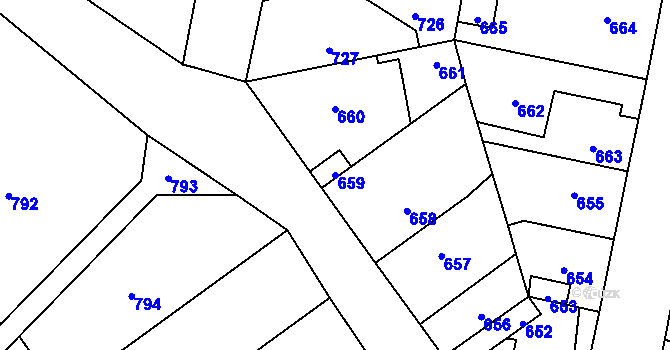 Parcela st. 659 v KÚ Předlice, Katastrální mapa