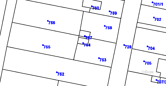 Parcela st. 754 v KÚ Předlice, Katastrální mapa