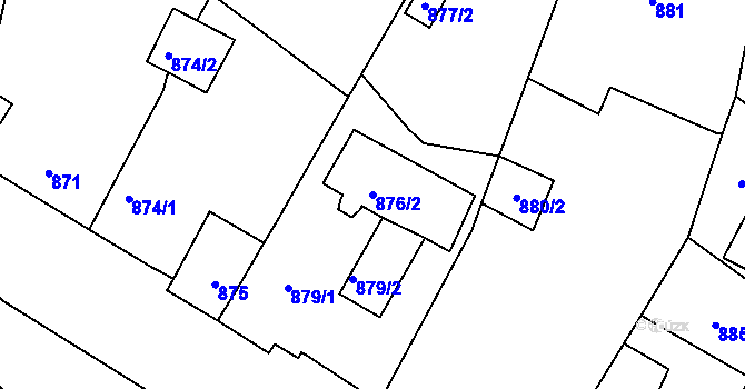Parcela st. 876/2 v KÚ Předlice, Katastrální mapa
