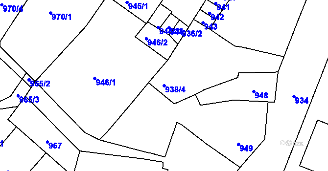 Parcela st. 938/4 v KÚ Předlice, Katastrální mapa