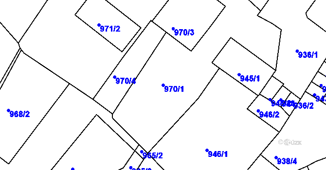 Parcela st. 970/1 v KÚ Předlice, Katastrální mapa