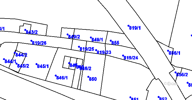 Parcela st. 819/23 v KÚ Předlice, Katastrální mapa