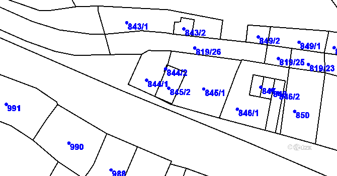 Parcela st. 845/2 v KÚ Předlice, Katastrální mapa