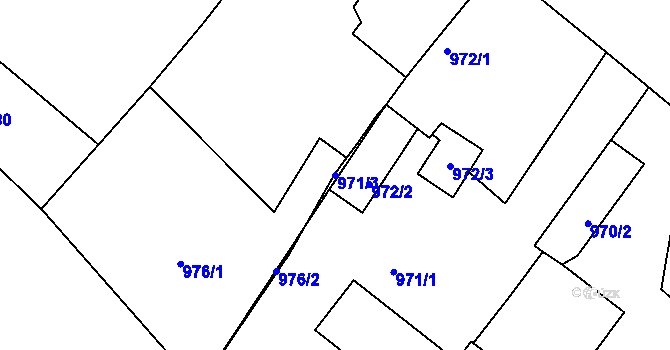 Parcela st. 971/3 v KÚ Předlice, Katastrální mapa