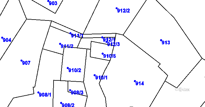 Parcela st. 910/5 v KÚ Předlice, Katastrální mapa