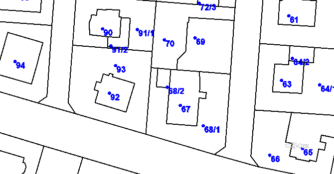 Parcela st. 68/2 v KÚ Klíše, Katastrální mapa