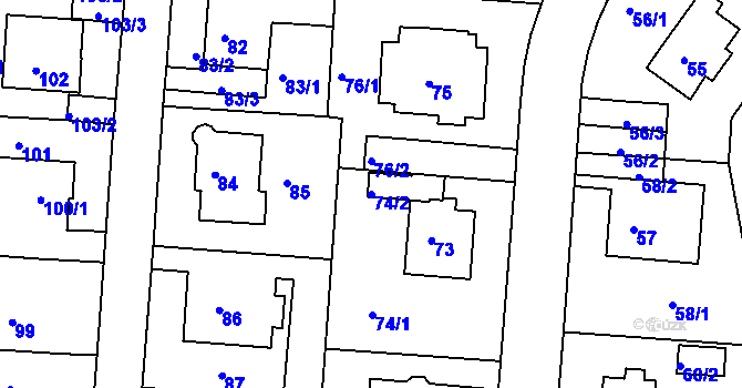 Parcela st. 74/2 v KÚ Klíše, Katastrální mapa