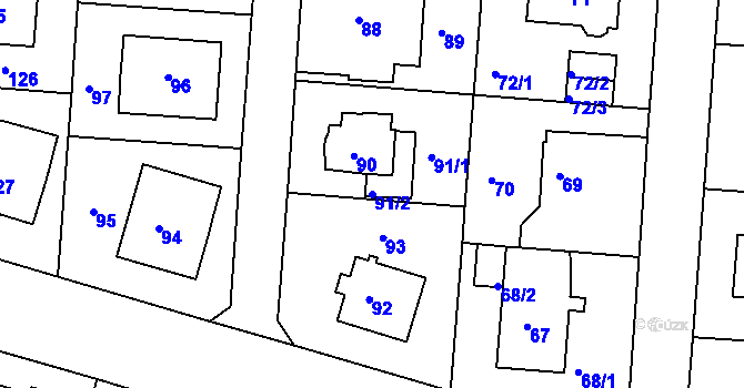 Parcela st. 91/2 v KÚ Klíše, Katastrální mapa