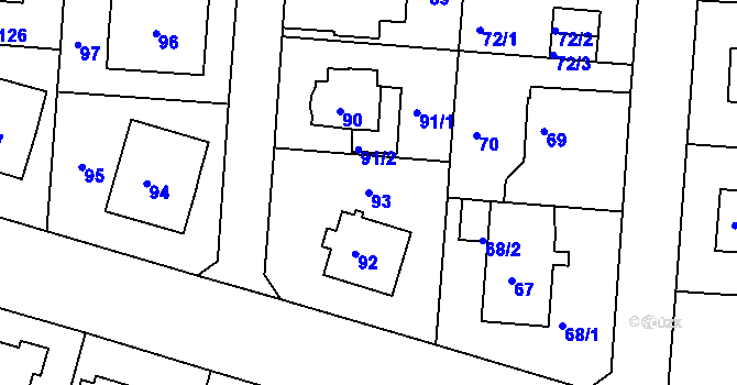 Parcela st. 93 v KÚ Klíše, Katastrální mapa