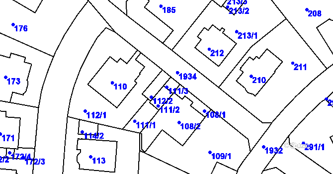 Parcela st. 111/3 v KÚ Klíše, Katastrální mapa