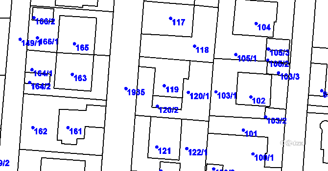 Parcela st. 119 v KÚ Klíše, Katastrální mapa