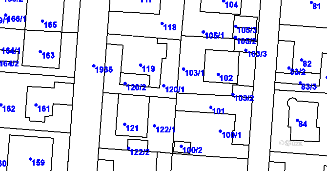 Parcela st. 120/1 v KÚ Klíše, Katastrální mapa