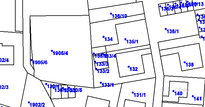 Parcela st. 133/4 v KÚ Klíše, Katastrální mapa