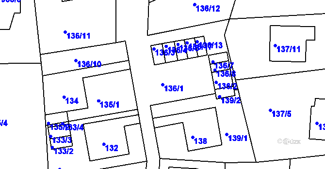 Parcela st. 136/1 v KÚ Klíše, Katastrální mapa