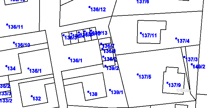 Parcela st. 136/9 v KÚ Klíše, Katastrální mapa