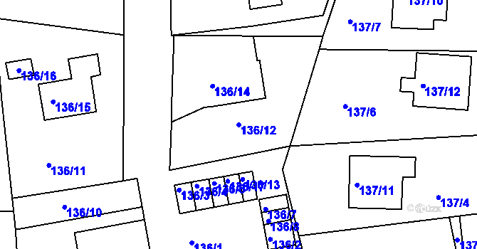 Parcela st. 136/12 v KÚ Klíše, Katastrální mapa
