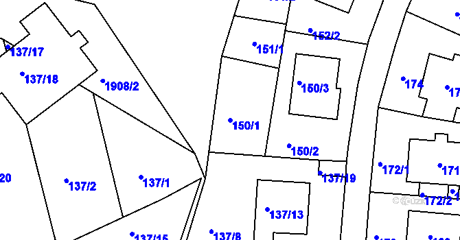 Parcela st. 150/1 v KÚ Klíše, Katastrální mapa