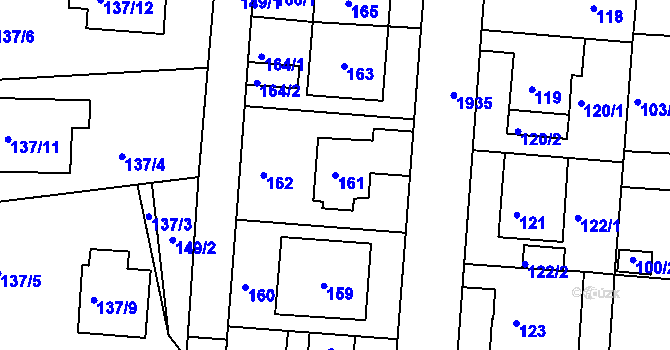 Parcela st. 161 v KÚ Klíše, Katastrální mapa