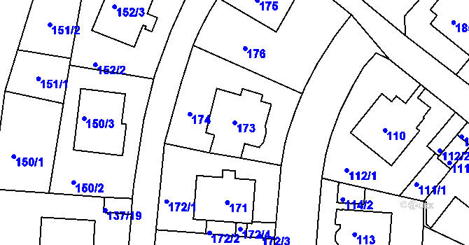 Parcela st. 173 v KÚ Klíše, Katastrální mapa