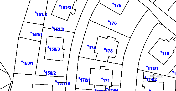 Parcela st. 174 v KÚ Klíše, Katastrální mapa