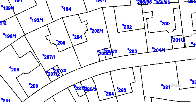 Parcela st. 205/3 v KÚ Klíše, Katastrální mapa