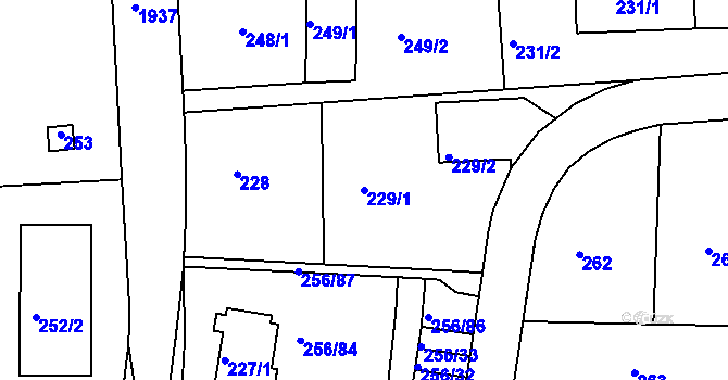 Parcela st. 229/1 v KÚ Klíše, Katastrální mapa
