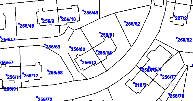 Parcela st. 256/14 v KÚ Klíše, Katastrální mapa