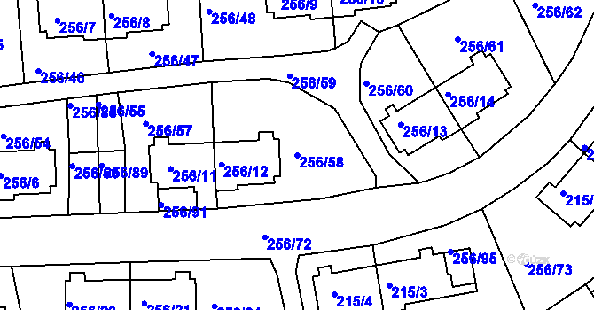 Parcela st. 256/58 v KÚ Klíše, Katastrální mapa