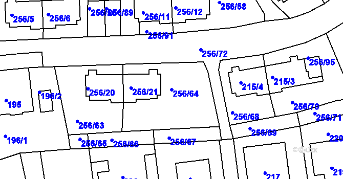 Parcela st. 256/64 v KÚ Klíše, Katastrální mapa