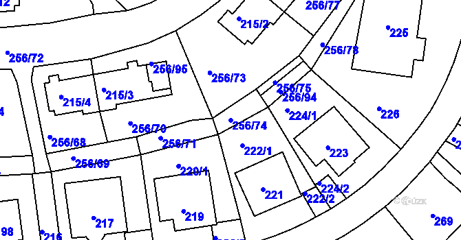 Parcela st. 256/74 v KÚ Klíše, Katastrální mapa