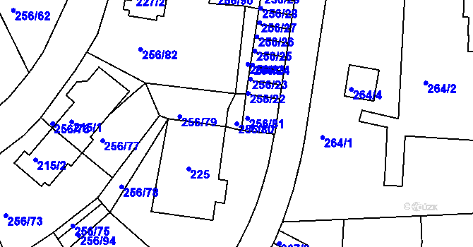 Parcela st. 256/80 v KÚ Klíše, Katastrální mapa