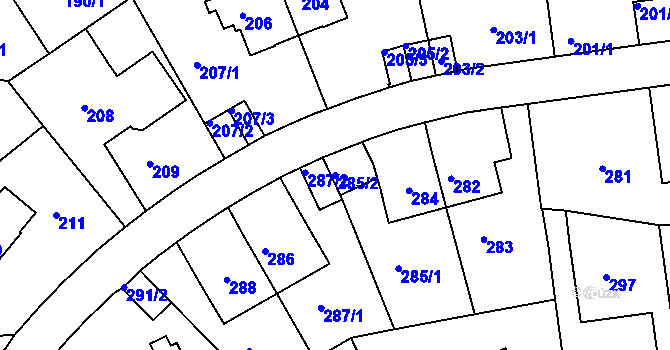 Parcela st. 285/2 v KÚ Klíše, Katastrální mapa